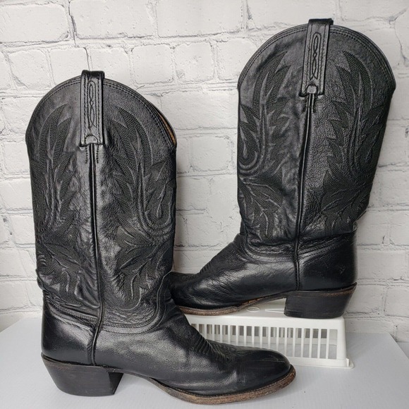 Men\'s Lucchese‎ Black Calf Leather Western Boots M1020 B4 Handcrafted Size 9.5 D main image 7